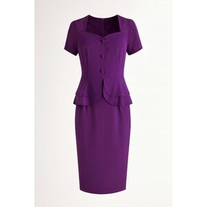 Aisize Purple Peplum Sheath Dress Vintage Retro Y2K Minimalist Workwear Womens M